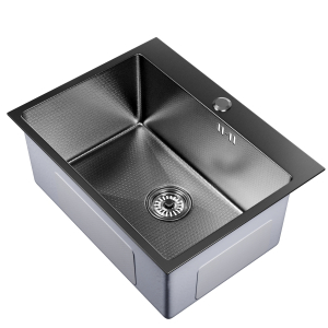 Мойка настол.монтаж 60х45 (3,0) вып 3 1/2  MIXLINE PRO 22см с сифоном (черный графит НАНО) Ника